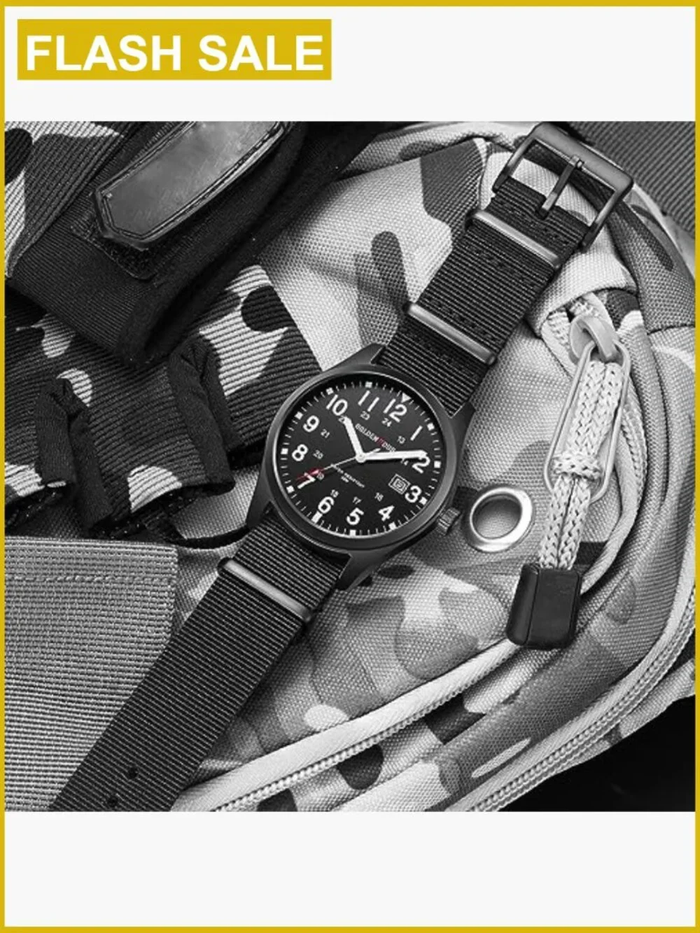 Men's Nylon Strap Military Watch 40mm Luminous Hands Japanese Quartz